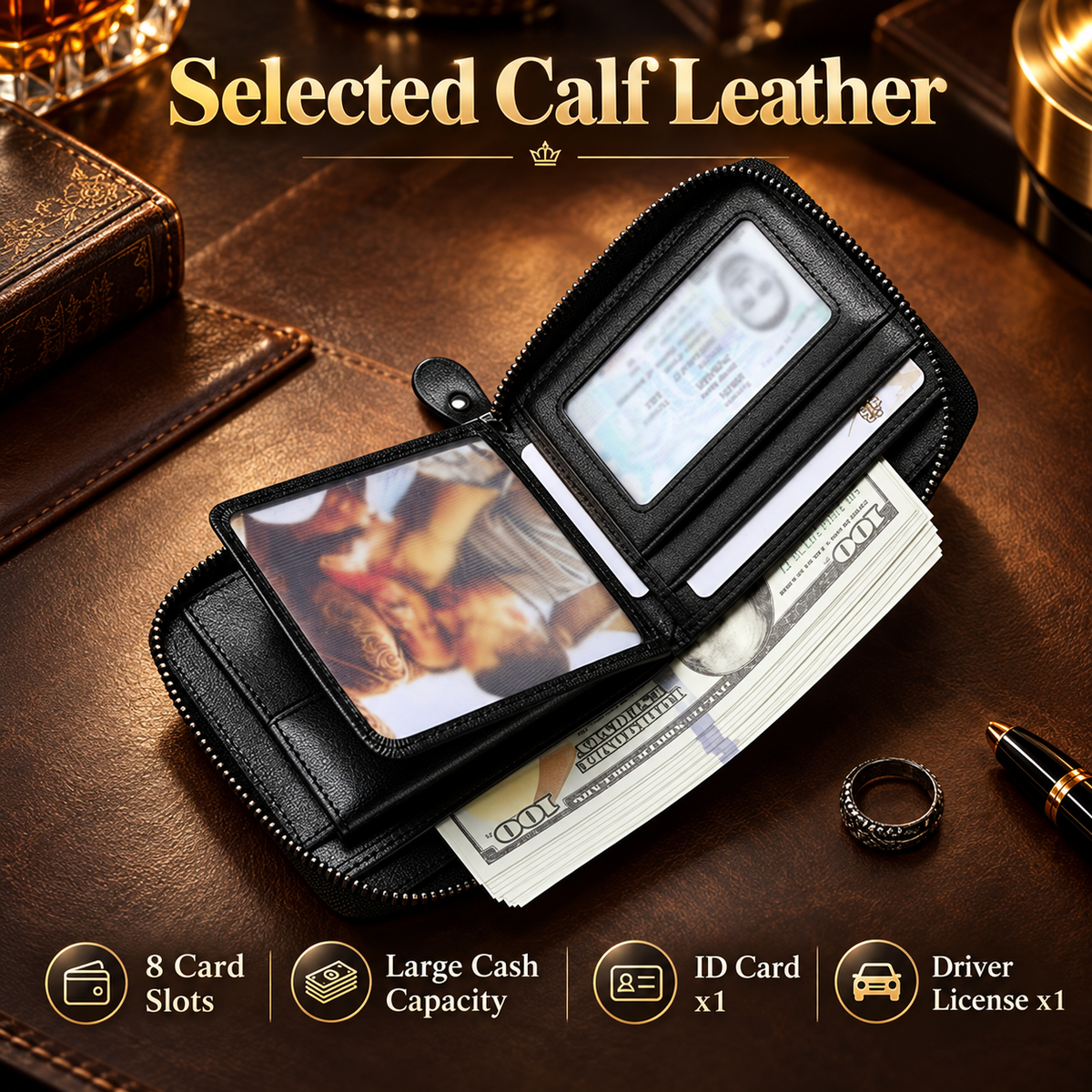Men’s Full-Zip Calf Leather Pocket Organizer